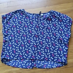Bow print cap sleeve top